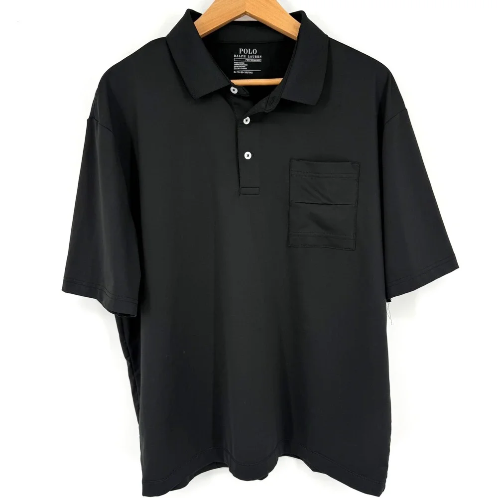 Polo Ralph Lauren Mens XL Polo Shirt Performance Black Pocket Hidden Pony Preppy